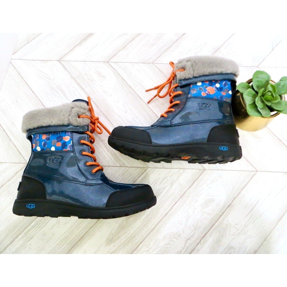 UGG Butte II Boots Pure Wool Lined Waterproof Blue Orange Youth Girls SZ 6